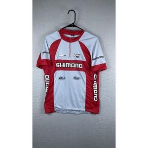 Trifemme Shimano Cycling Jersey Mens Large Red Gray 1/4 Zip Bike Shirt Road